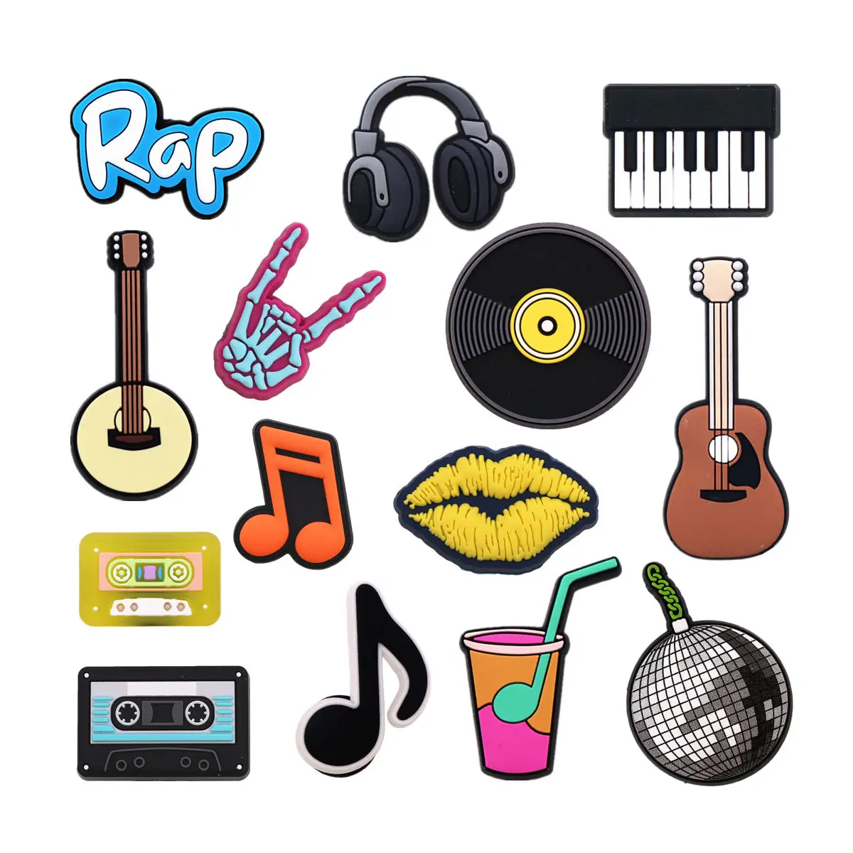 1pcs Original Music Style PVC Shoe Charms Designer Upper Buckle Accessories Piano Guitar Headphone Tapes Note Shapes Clog Clips