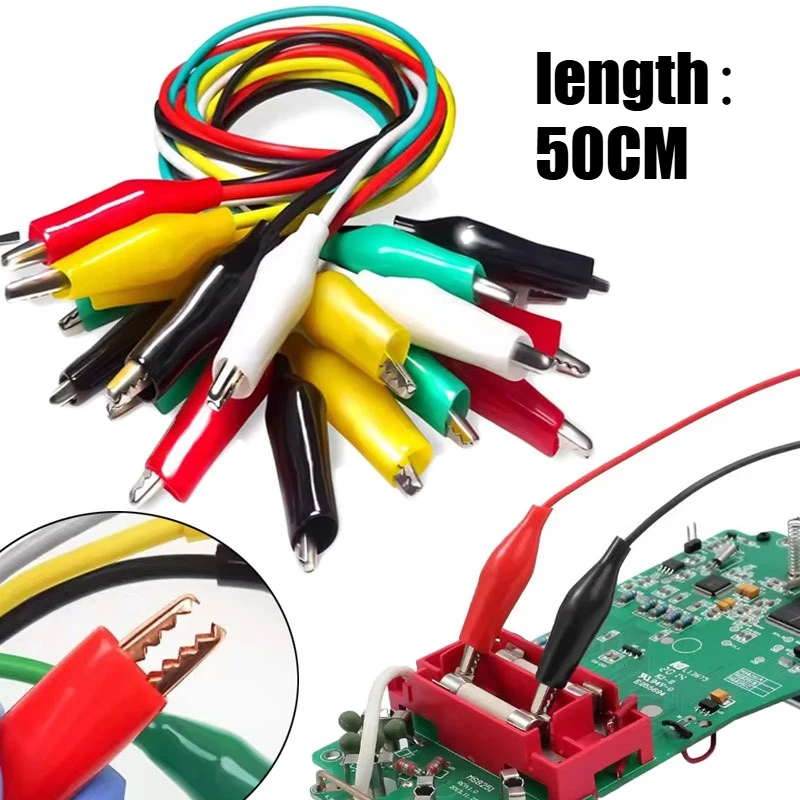 

10PCS Colorful Double Alligator Clips Electrical Test Leads 50CM Jumper Terminal Alligator Clips Soft PVCCar Accessories