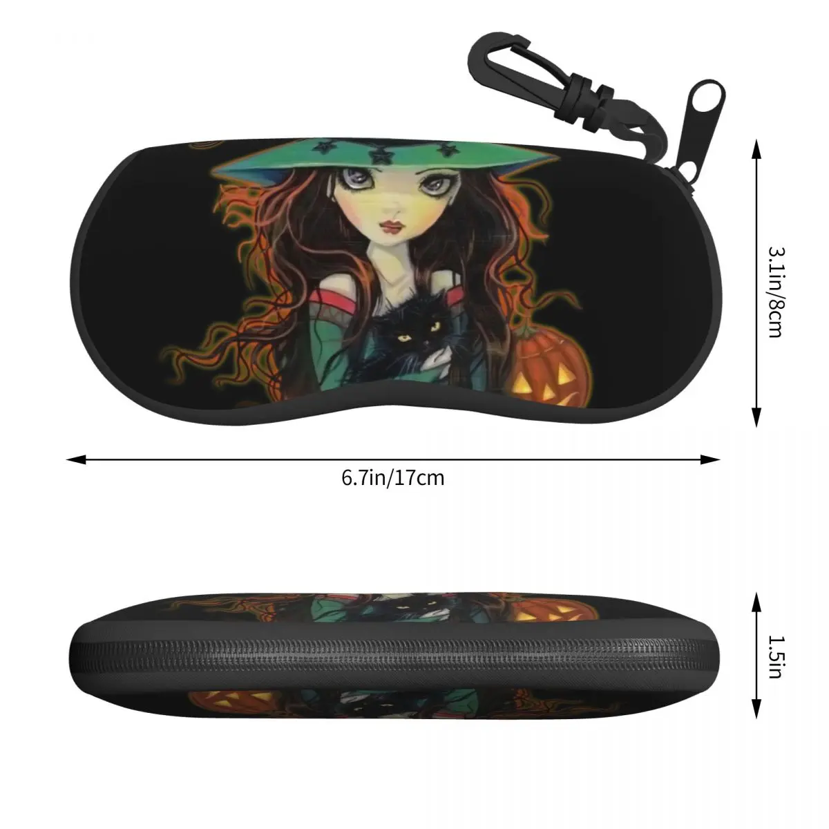 Halloween Witch And Cat Big Eye Sunglasses Soft Case Neoprene Zipper Molly Harrison Shell Eyeglass Case Custom Protective Box