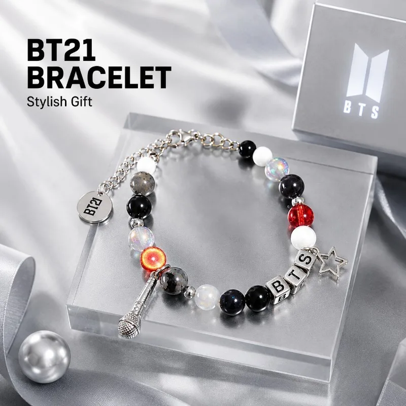 BT21 Black Red Beaded Bracelet, Fan Support Merch Fashion Bead Wristband Jewelry for Kpop Fans view 2