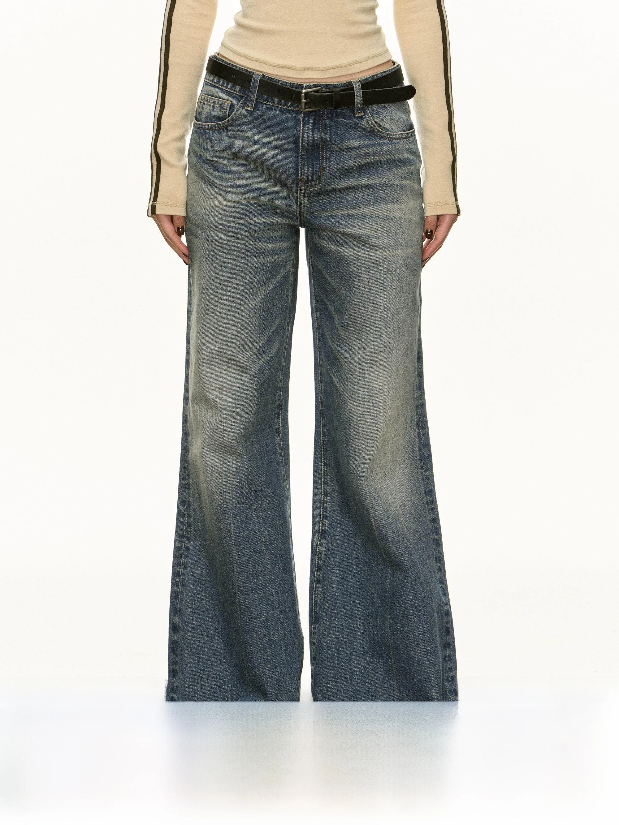 

Джинсы Ariseism American Sle в стиле ретро, синие, из денима, женские, весенние, новые, широкие, повседневные, длинные брюки с низкой талией на молнии