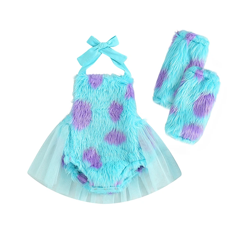 Focus norm 0-3y Baby Baby Stram pler Kleid gedruckt ärmellose Krawatte Neck holder Mesh rücken freie Pelz Overalls mit Beins tulpen – Detail 8