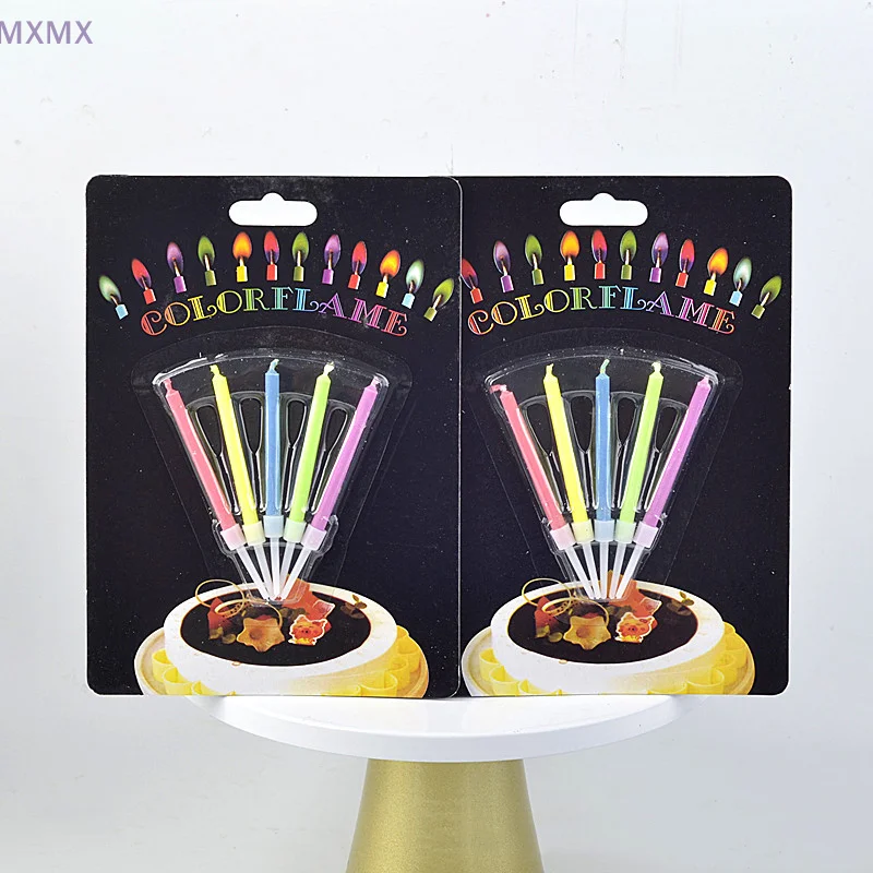 Velas de llama coloridas, 5/6 unidades por paquete, velas para tarta de cumpleaños, fiesta de boda, decoración, suministros de fiesta para niños