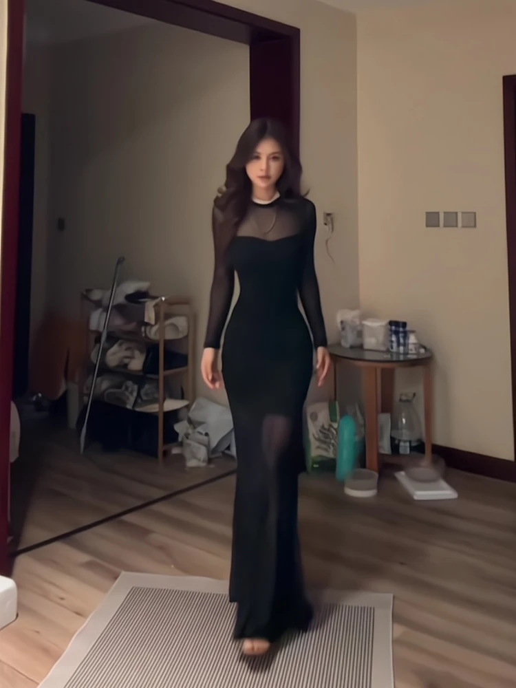 Vestidos de manga comprida vestido feminino outono malhas marrom torcido em camadas gola com painéis linha a academia faculdade clássico