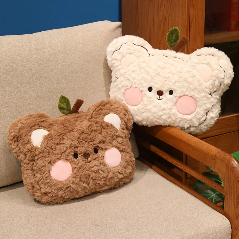 2 Colors Cute Apple Shaped Bear Plush Pillow Soft Curly Fluff Hand Embroidery Blush Cheek Bear Face for gifts.