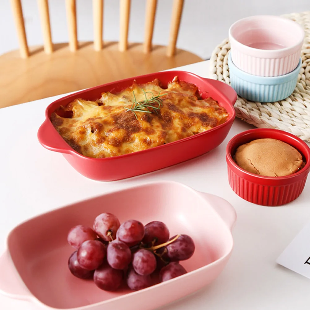 

Ceramic Baking Tray with Double Handles Elegant Design for Pizza Cheese Baking High Temperature Resistance Household Bakeware