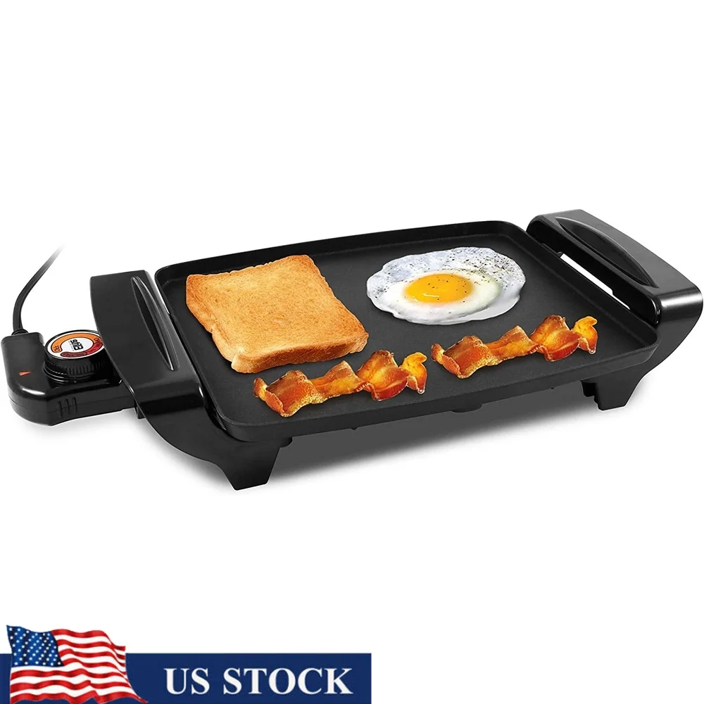 

Non-Stick Electric Mini Griddle Adjustable Temperature Compact Cooking Surface Easy Clean Cool-Touch Handles Ideal Camping RV