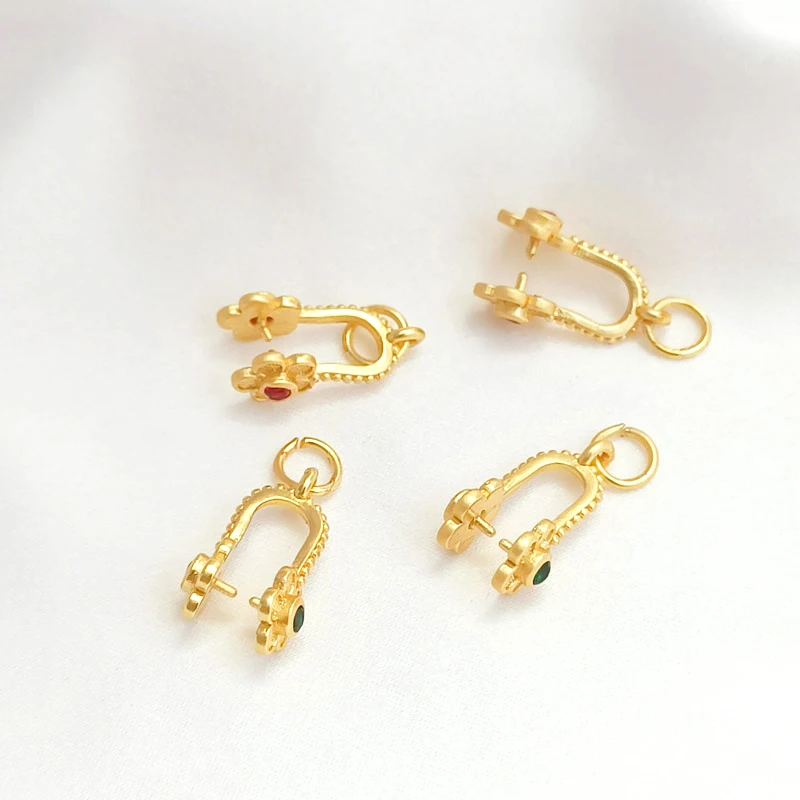 6 Pieces Retro Matte Gold Zircon Inlaid Flower Shaped Clip DIY Jewelry Making Necklace, Bracelet, Clothing Accessory Materials