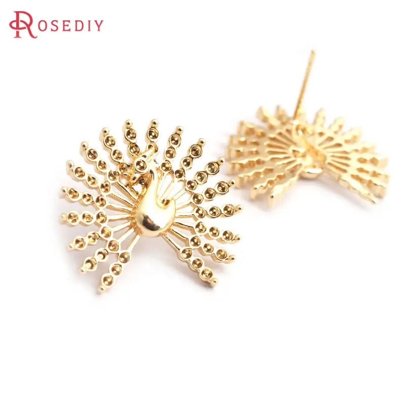 6PCS 18K Gold Color Brass Peacock Stud Earrings Pins Earrings High Quality Diy Jewelry Making Supplies Accessories for Women