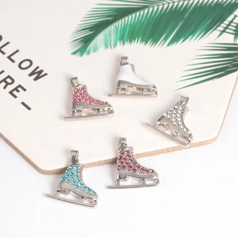 Skyrim Rhinestone Ice Skating Charm for Necklace Bracelet Keychain Jewelry Making Metal White Enamel Pendants Accessories