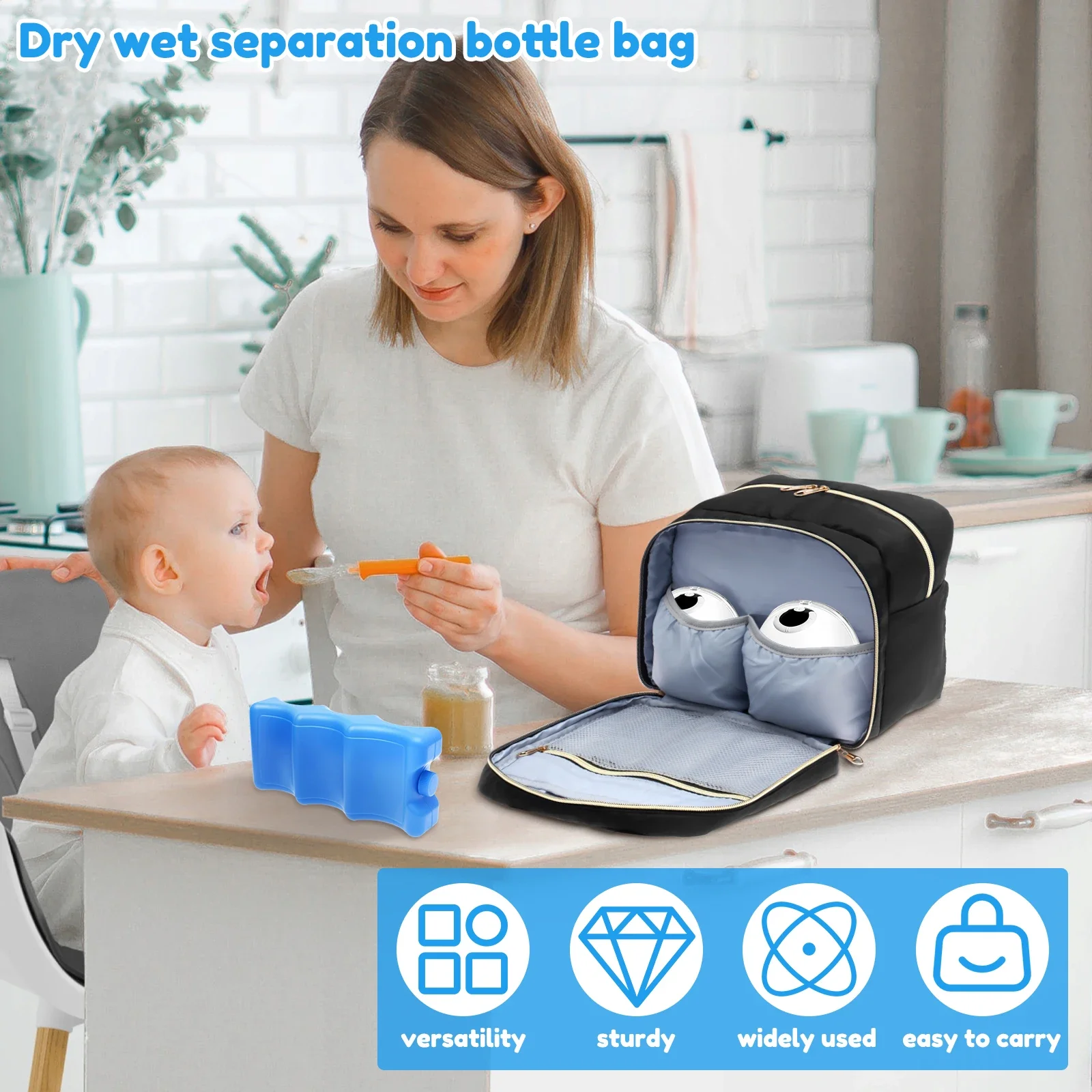Breast Pump Storage Bag with Ice Pack and Waterproof Mat Portable Breast Milk Cooler Travel Bag Wearable Hands Free Insulated