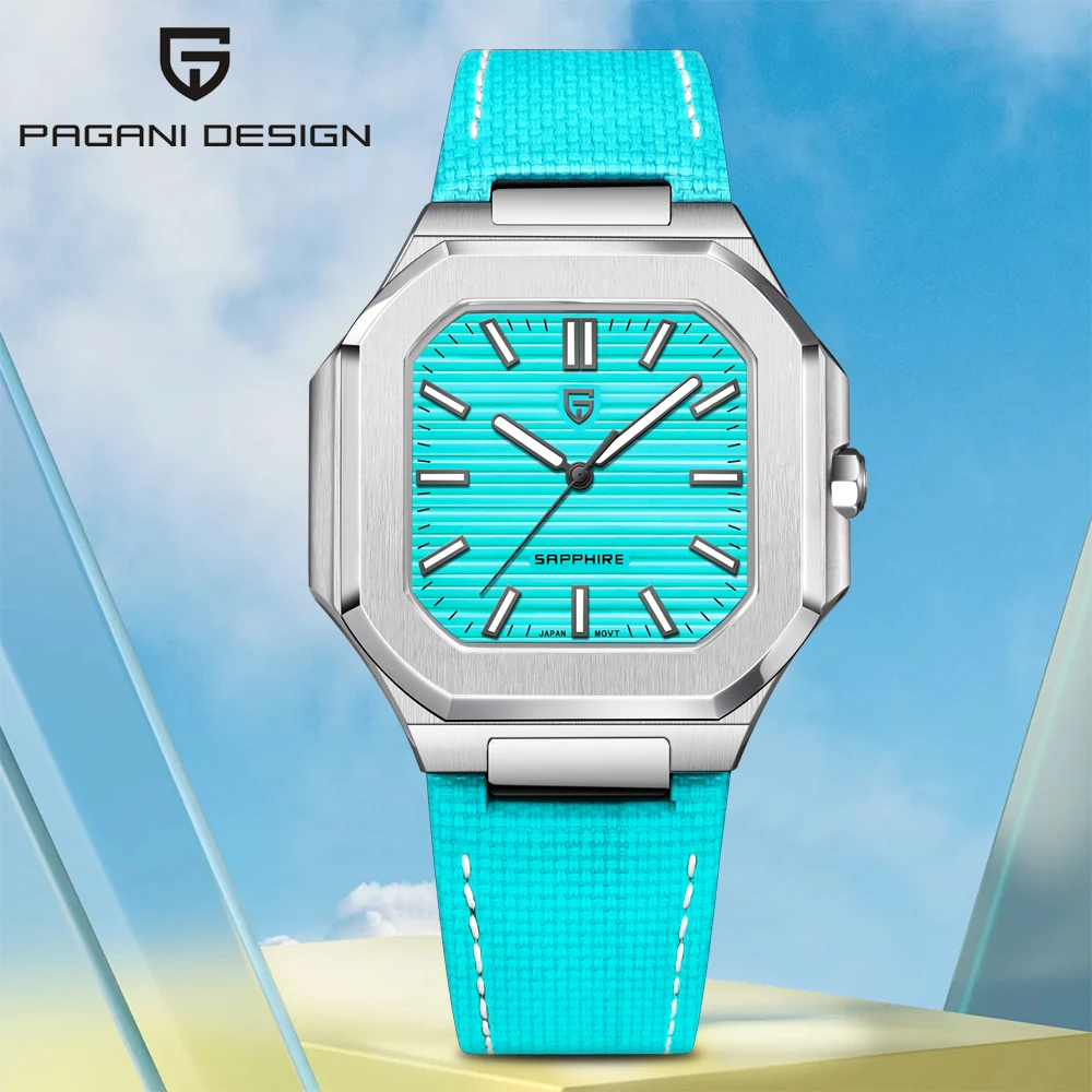

PAGANI DESIGN brand luxury new square men's waterproof leather strap sports style quartz watch sapphire glass Luminous watch