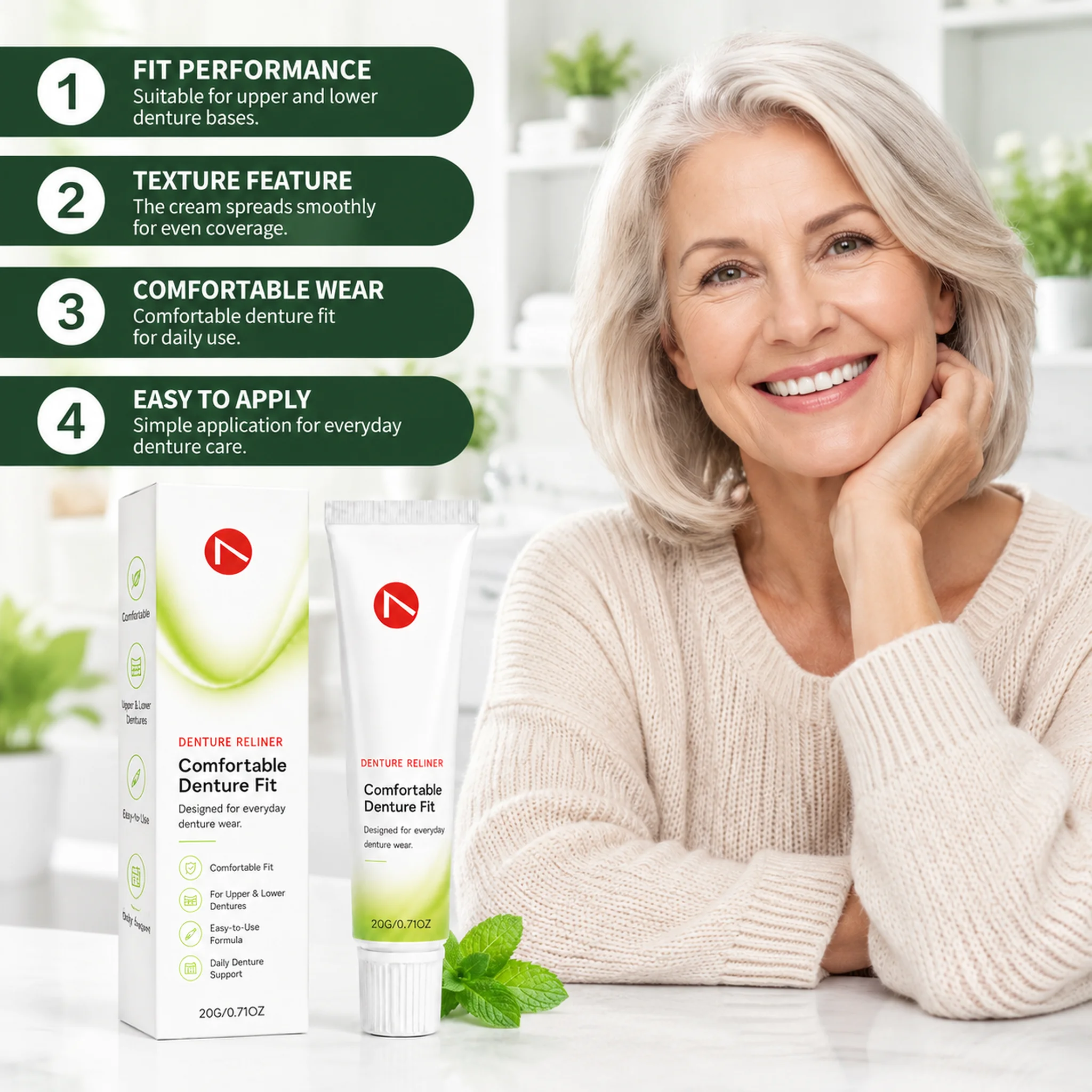 Denture Fixing Adhesive Prevent Slipping During Chewing Comfortable Upper Lower Long Lasting Holding Easy To Use Daily Support