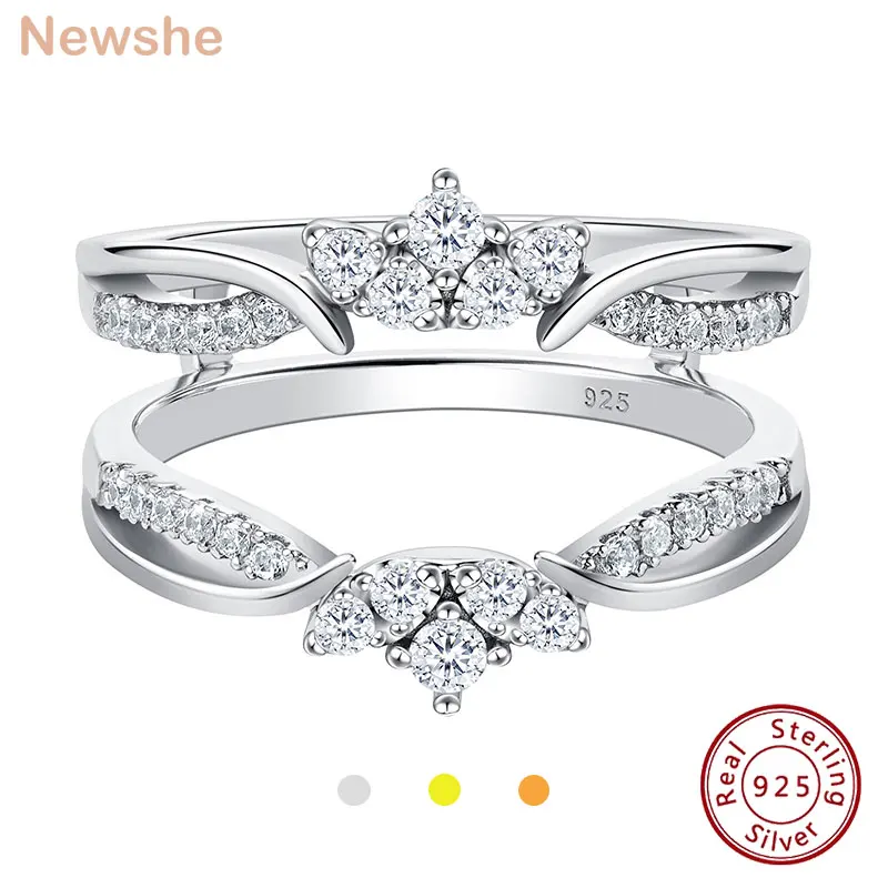 

Newshe 925 Sterling Silver Multi-color Guard Ring Enhancers for Women Crown Engagement AAAAA CZ Exquisite Wedding Band Jewelry