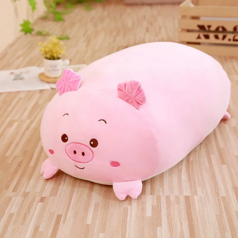 28/55CM Soft Cartoon Animal Long Pillow Cute Pig Cat Frog Penguin Plush Stuffed Doll Bedroom Cushion Sofa Home Decoration