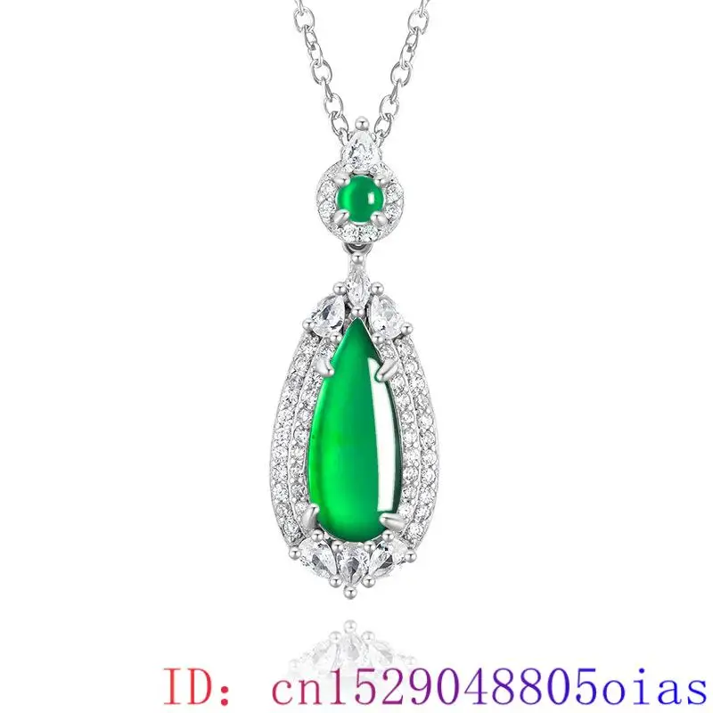 Green Myanmar Jade Water drop Pendant Necklace Real Burmese Jadeite Charm Gemstone 925 Silver Fashion Choker Accessories Man