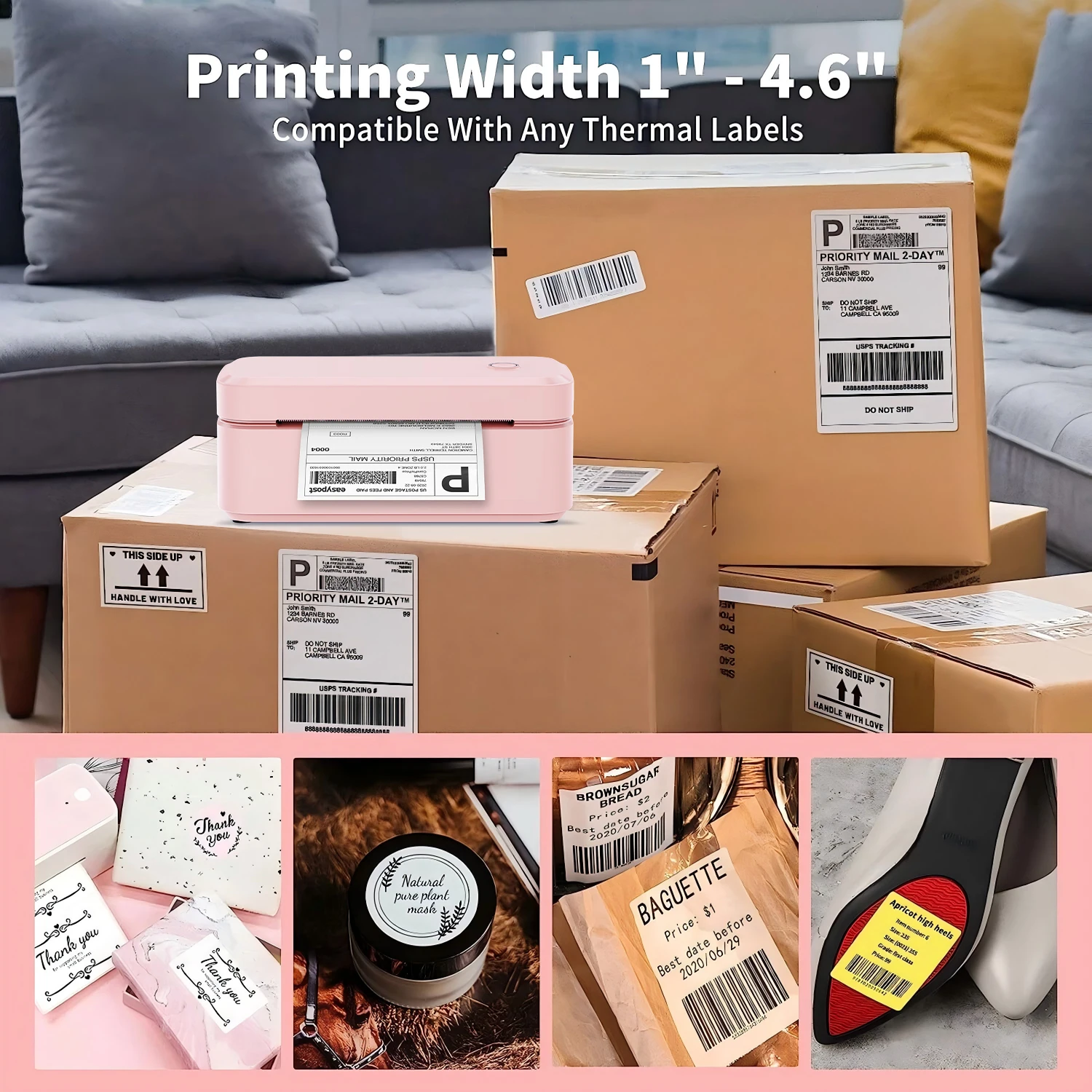 Marklife Thermal Printer D100 D200 X4 White Bluetooth Wireless Shipping Label Printer Compatible with iPhone Android Mac Window