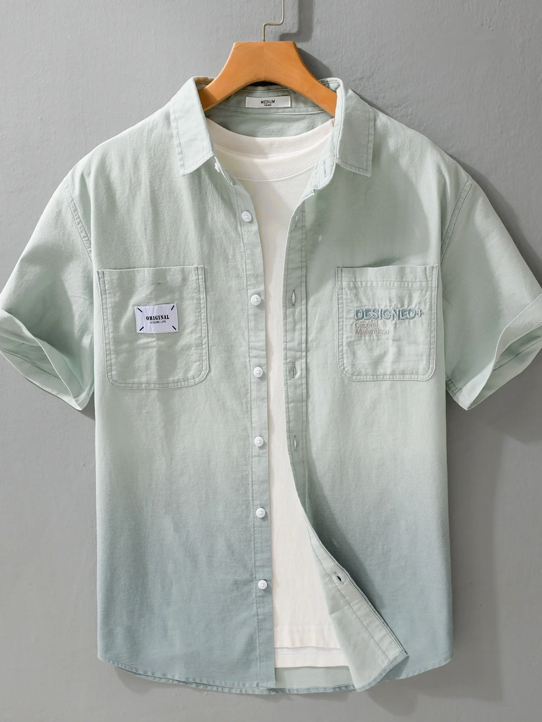 

Men's Casual Cotton Short Sleeve Shirt Summer New Style Gradient Print Embroidery Loose Fit Regular Length Casual Shirt