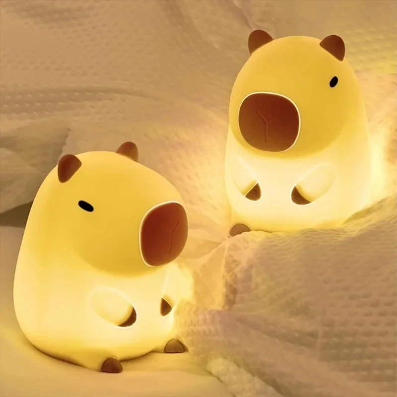 Cute Capybara Night Light Novelty Dimmable Nursery Nightlight  Touch Lamp Silicone Pat Lamp for Kids Room Decor