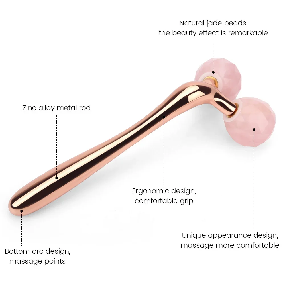 Rolo de massagem facial 3D Quartzo Rosa Massageador Facial 360 Rotação Rolo Lift Facial Removedor de Rugas Rosto Fino Rolo Jade Forma Y para Face