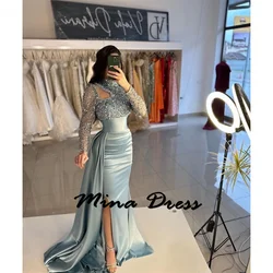 Mina Customized Long Sleeve Elegant Party Dresses for Women Luxury Evening Dresses 2024 Sequin Slit Prom Dress Es Ball Gowns