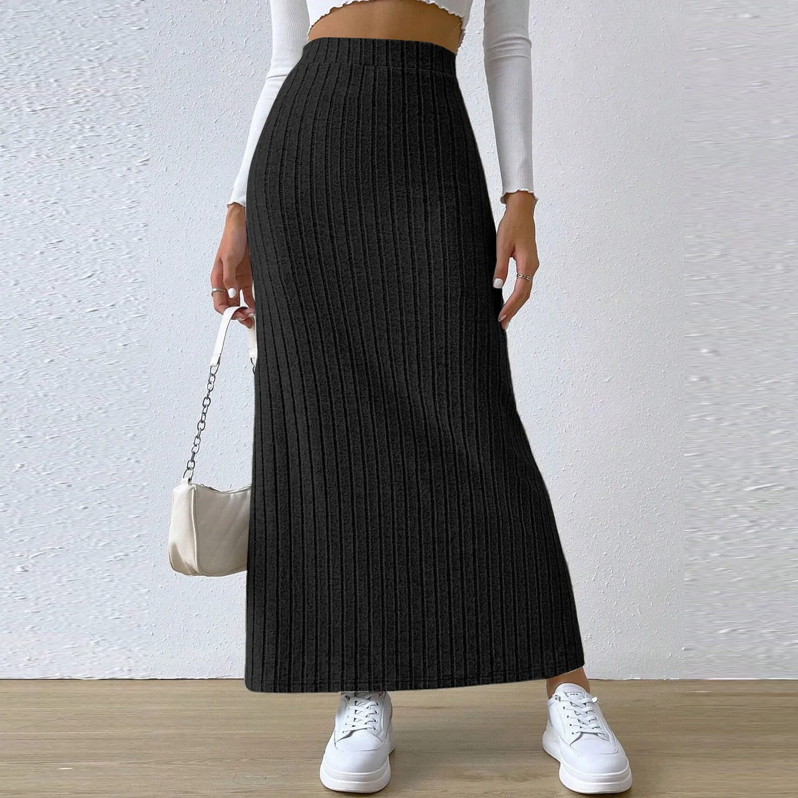 

Spring Autumn Casual Women High Waist Skirt Sexy Knitted Side Slit Skirt Elegant Solid Office Long Skirts For Women Fashion 2024