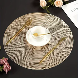 Gold-embossed placemat with a perforated gold and silver wheat ear pattern, round non-slip PVC table mat/coaster/heat-resistant