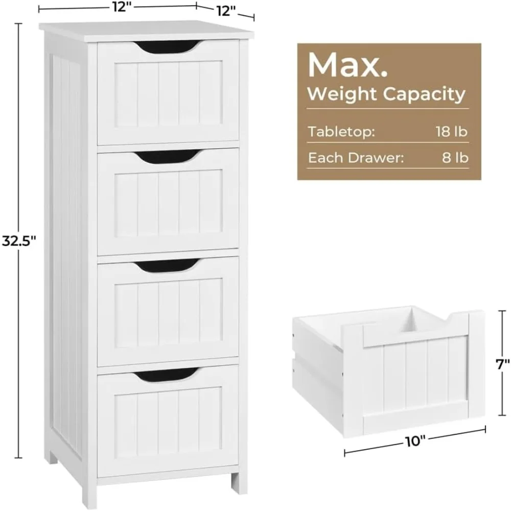 خزانة أرضية الحمام، رف تخزين جانبي خشبي، 4 أدراج حمام مستقل/مدخل/خزانة غرفة المعيشة