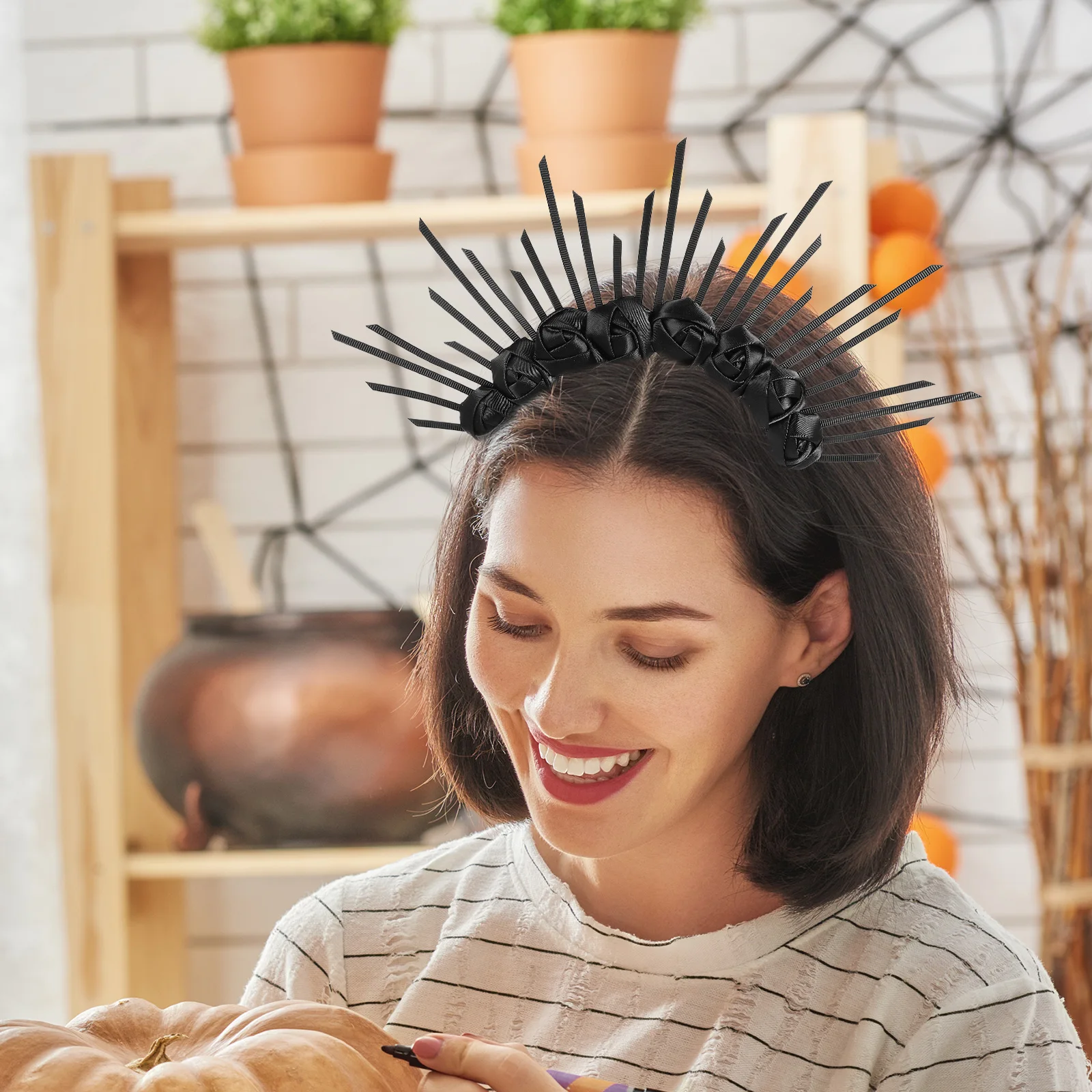 

Black Spike Crown Headpiece Halloween Hair Accessories Sunburst Bride Rose Gothic Decorations Day Dead Headb Goddess