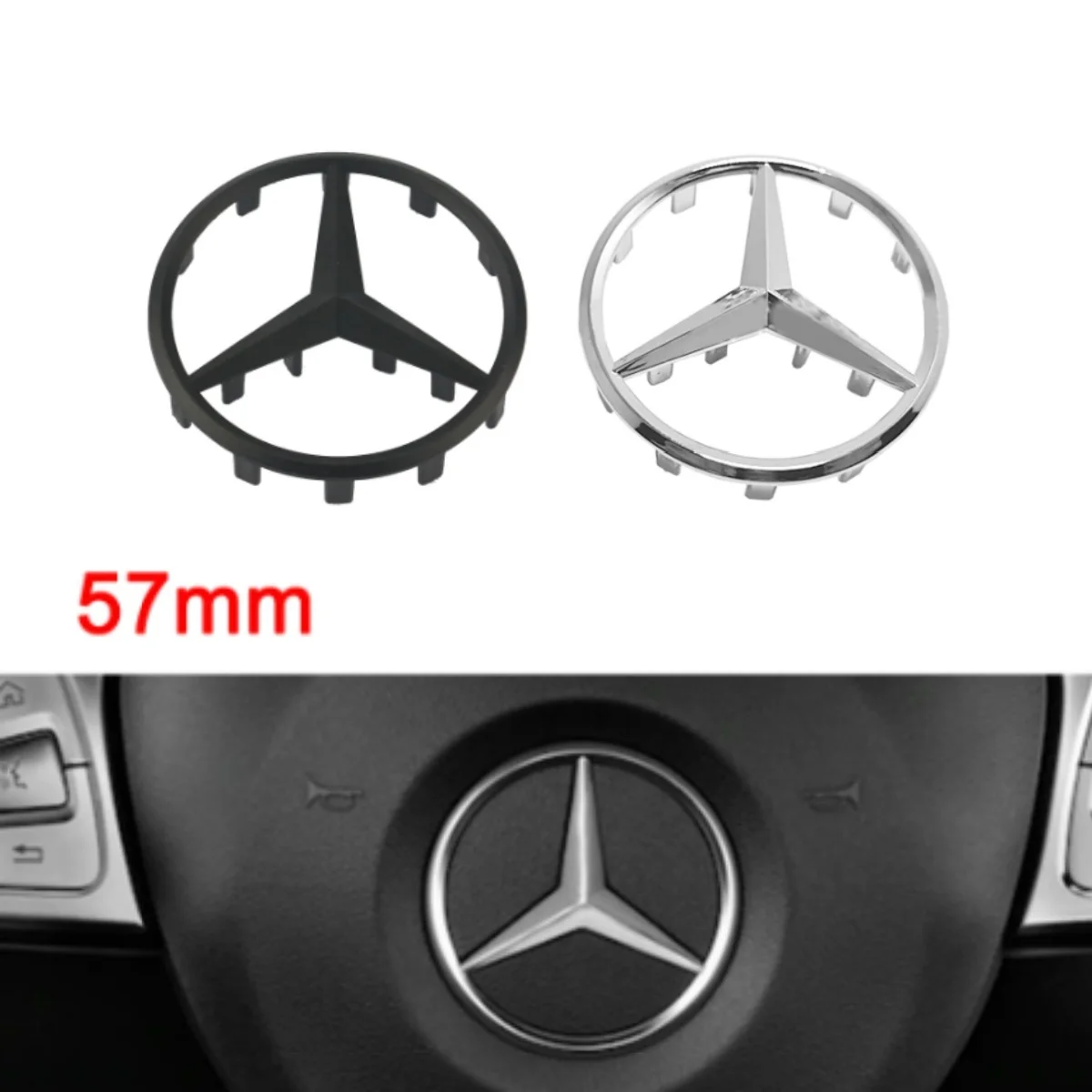 57MM Steering Wheel Center Badge Star Logo Emblem Sticker Car Styling Part for Mercedes Benz New A C E Class 2015-2017