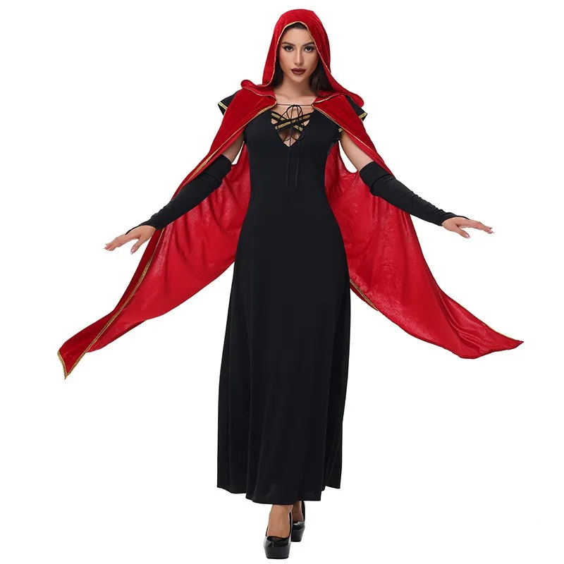 Adult Gothic  Costume Bla Red Witch  Cape loween Clothing k Sle Stage Performance Traditional Chinese...