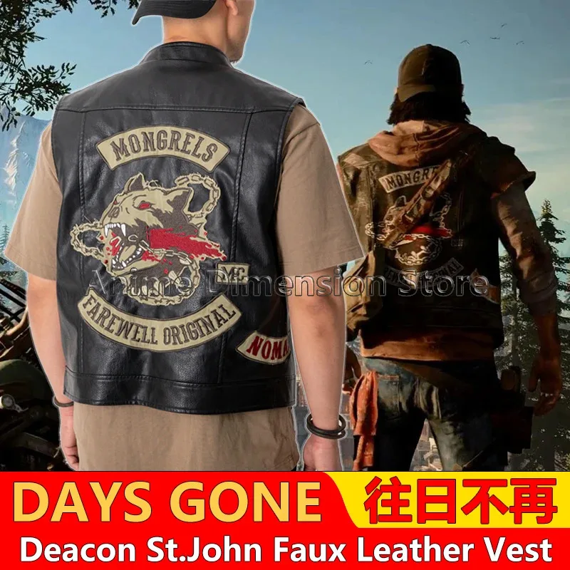 

Новинка 2025, игра Daysgone Deacon St.John, черный жилет из искусственной кожи, костюмы для косплея, жилет из искусственной кожи с вышивкой для мужчин ★ ❤ ☆