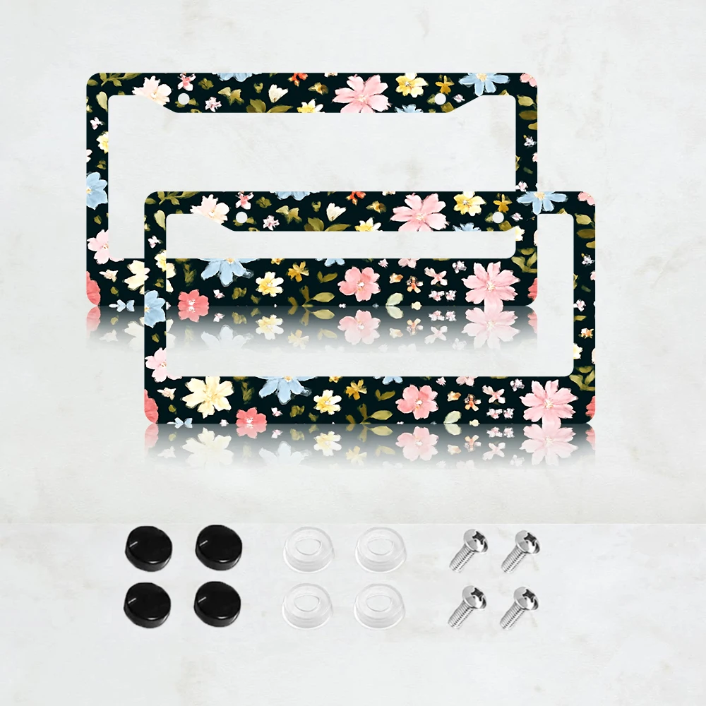 

2 шт. рамки для номерных знаков с 2 отверстиями и цветочным дизайном, алюминиевые, 6x12 дюймов, в комплекте с винтами, стандартный американский и канадский размер