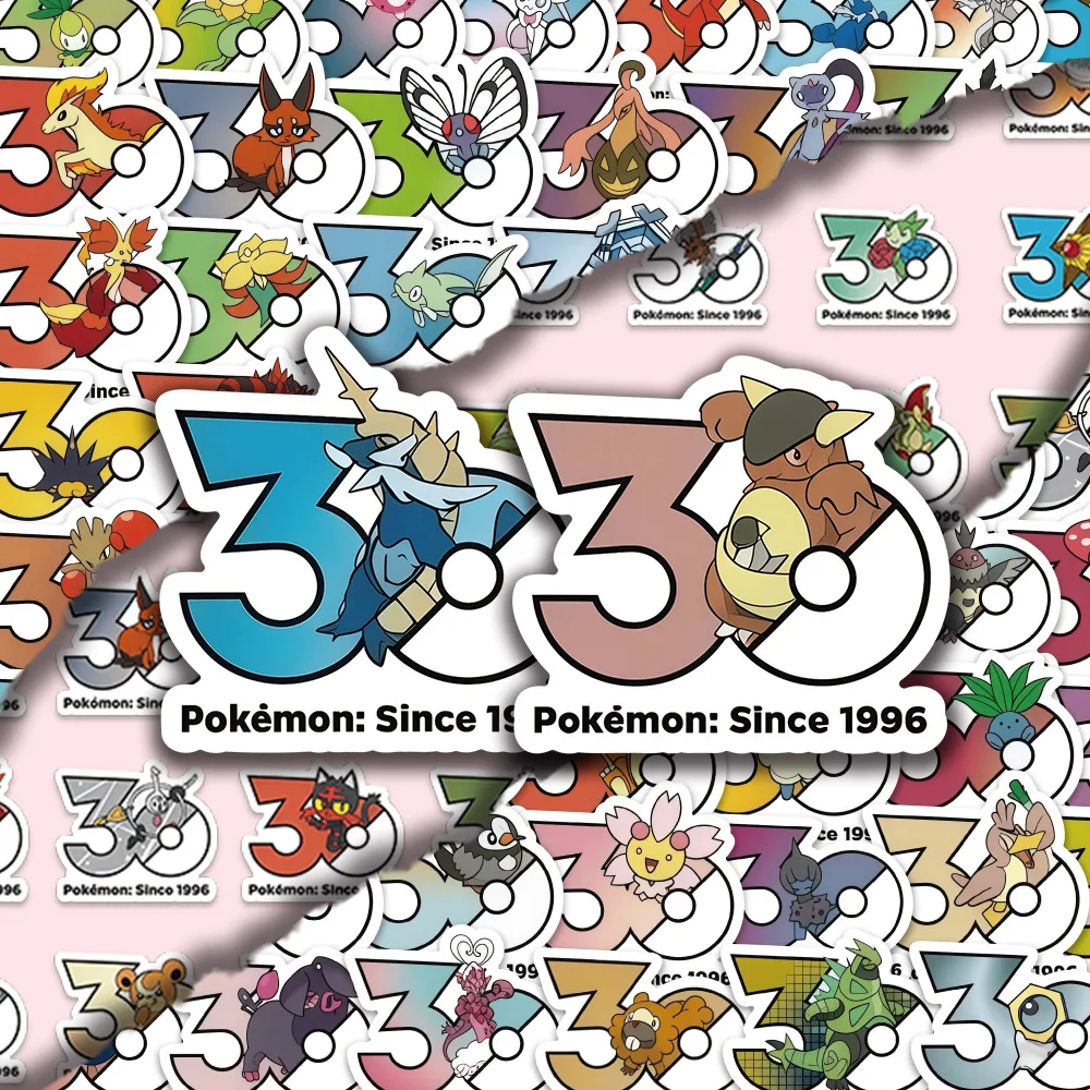 Picture 6: 10/80PCS Pokémon 30th Anniversary Logo Graffiti Stickers Cartoon DIY Toys for Bottle Scrapbook Travel Bag Aesthetic Decals
