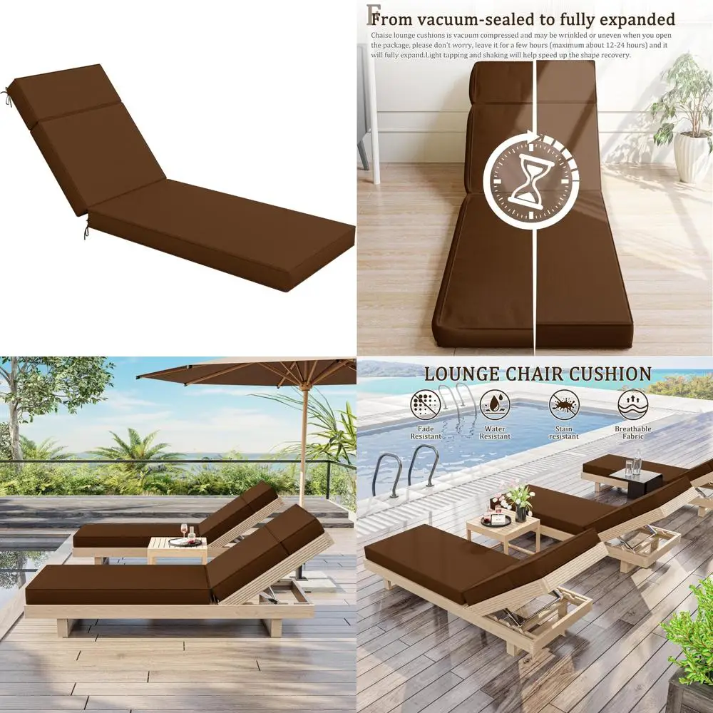 

Outdoor High-Density Foam Chaise Lounge Cushions 80x26x4 Waterproof with Ties for Patio Furniture