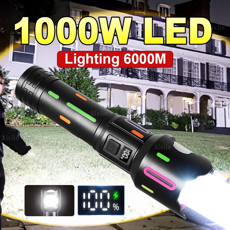 

1000 Вт светодиодные супер мощные фонарики увеличивают 6000 м типа C
