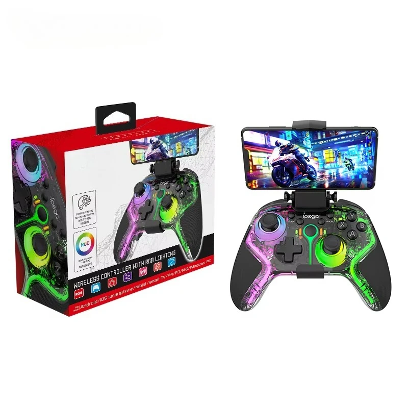Controlador de juegos inalámbrico de PG-9666 con iluminación RGB, mando de diseño ergonómico para Android/iOS/tableta/PC/NS/P3/P4