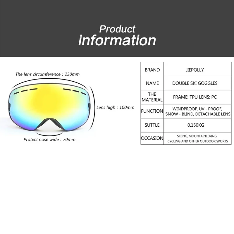 2024 New Ski Goggles Double Layers Anti-Fog Men Sports Ski Glasses Snowmobile Skiing Women Snow Sunglasses Snowboarding Eyewear