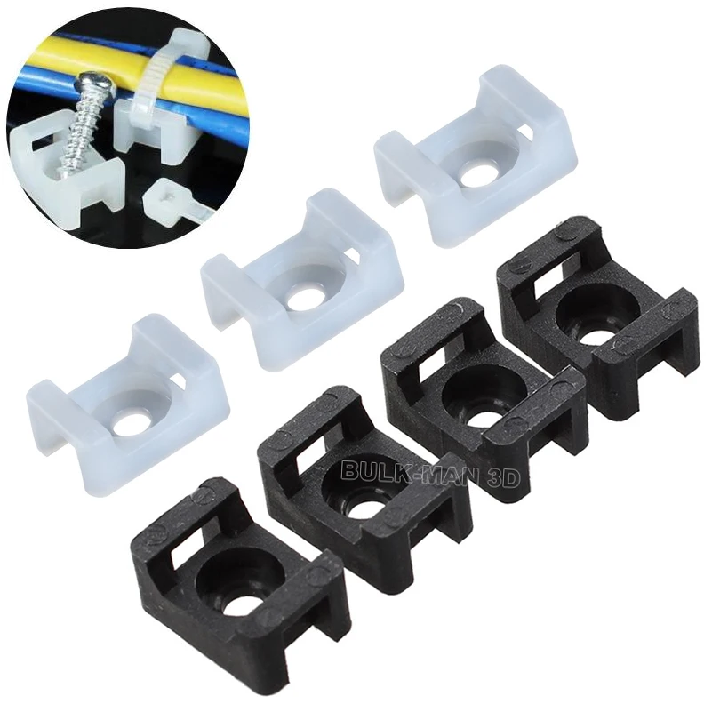 100PCS Cable Tie Mounts Seat Fixed Seat Wire Buddle Saddle Type Plastic Holder White Black