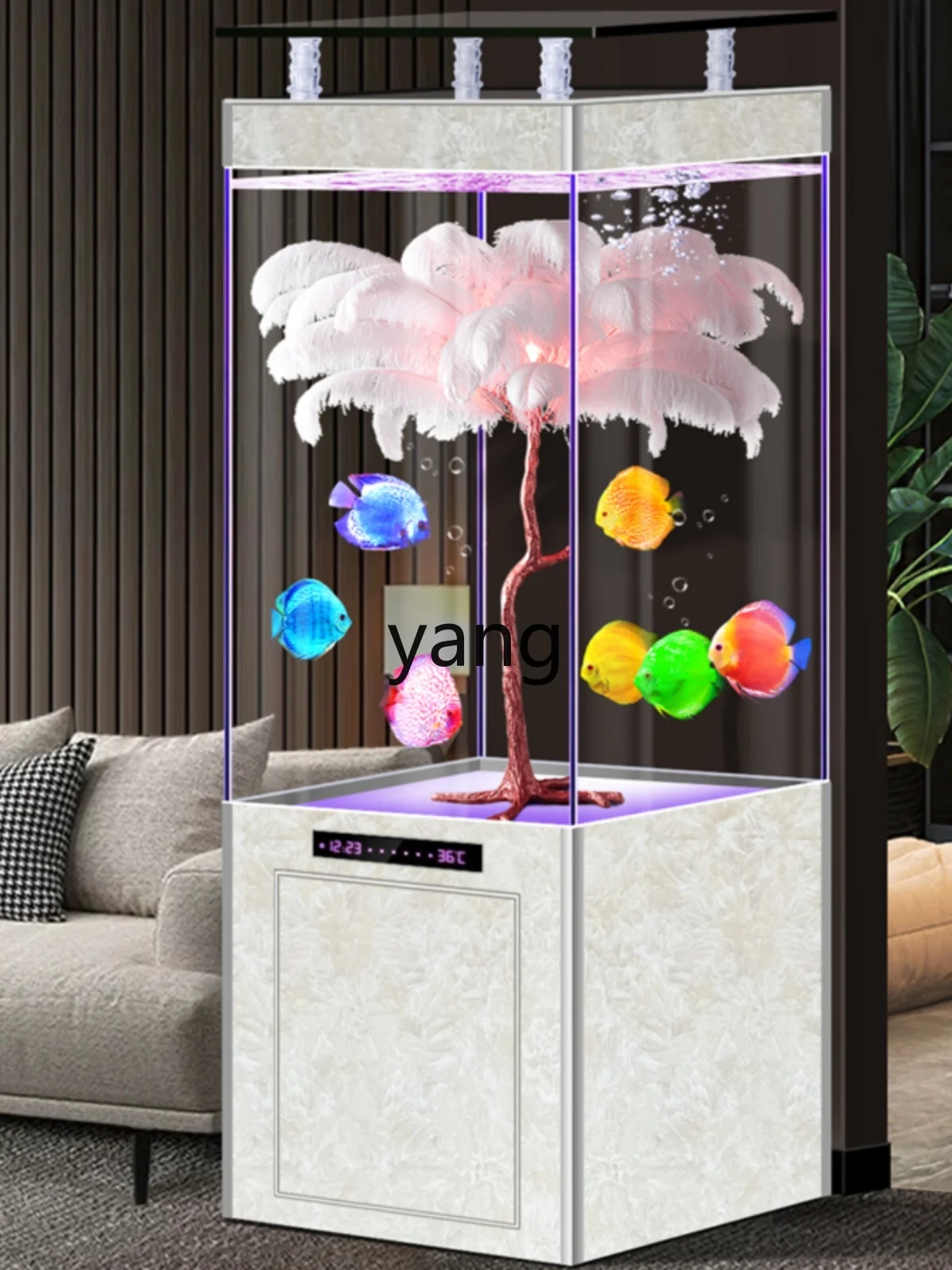 CX Super White Glass Fish Tank Landscape Living Room Small and Medium-Sized Vertical Floor Bottom Filter No Change Aquarium