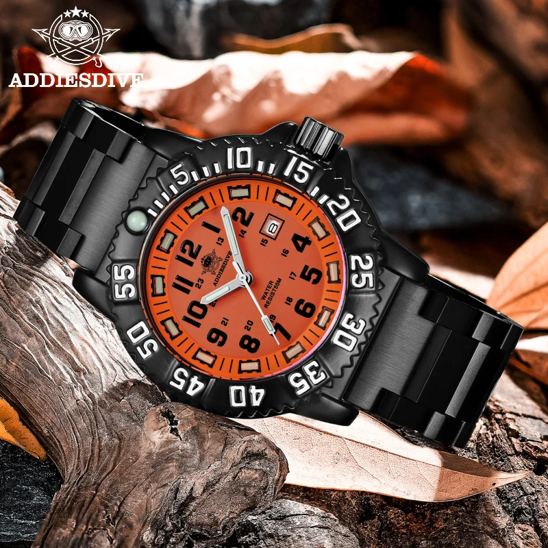 ADDIES Top Luxury Men's Military Luminous Watch Outdoor Sport 50M Waterproof Watch Nylon 316 Stainless Orange Men Quartz Watches