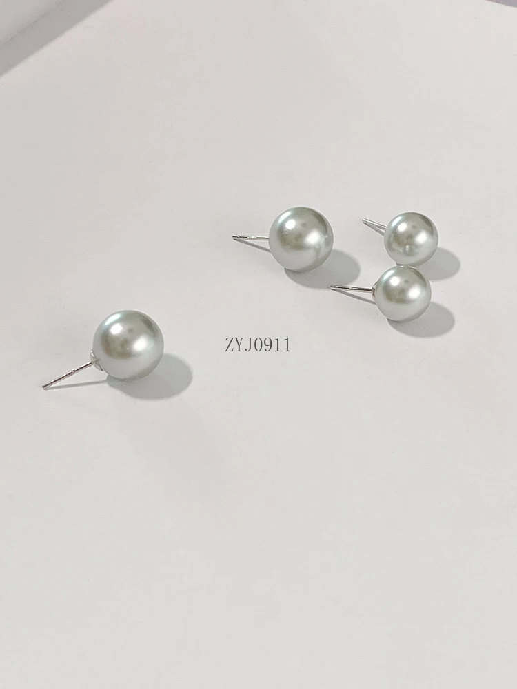 إبرة فضية بسيطة، فاصوليا رمادية صغيرة، أقراط من اللؤلؤ الرمادي الفضي البارد، أقراط رائعة