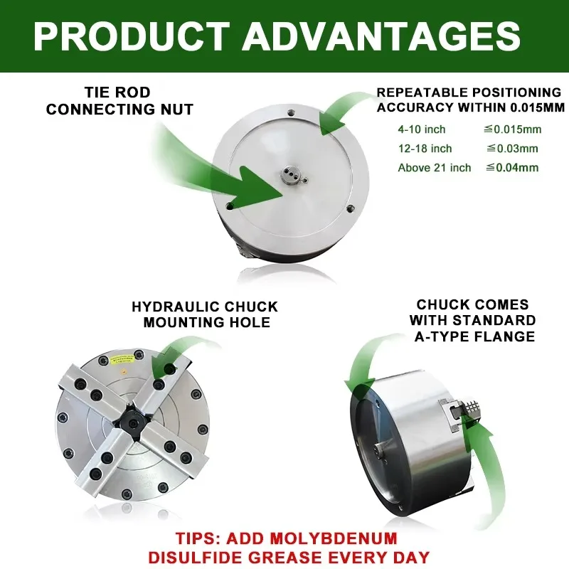 Solid Rotary Chuck 4 Jaw Pneumatic Precision High Speed Collet Chuck Tool Holder Power Hydraulic Chuck For Lathe