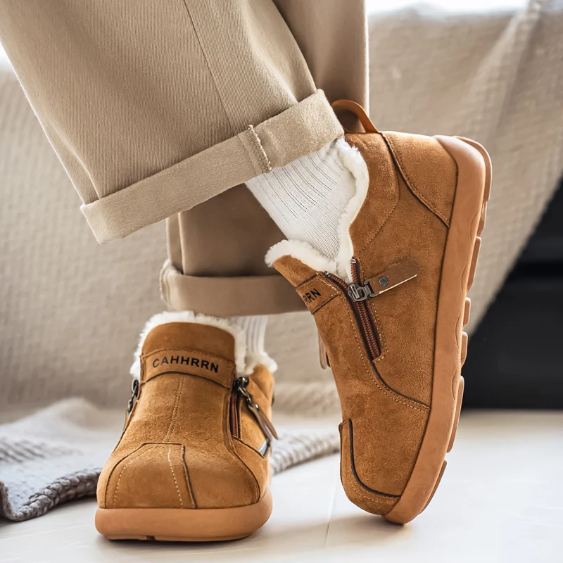 

Winter Velvet Men's Casual Sports Shoes, Fashionable Zipper Multifunctional Men's Outdoor Hiking Shoes Keep Warm