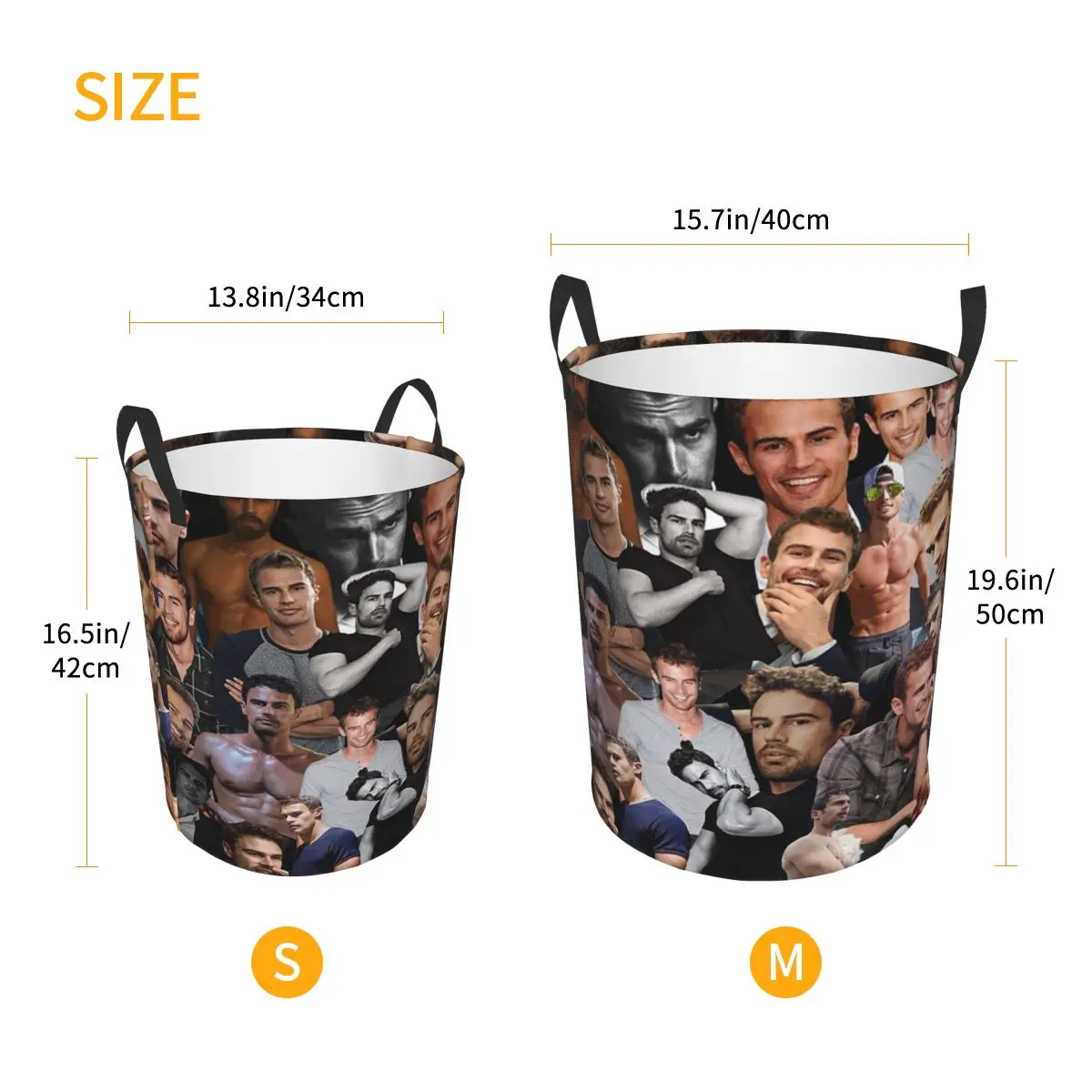 Theo James Photo Collage Folding Laundry Baskets Dirty Clothes Toys Sundries Storage Basket Large Waterproof Bucket For Home Kid