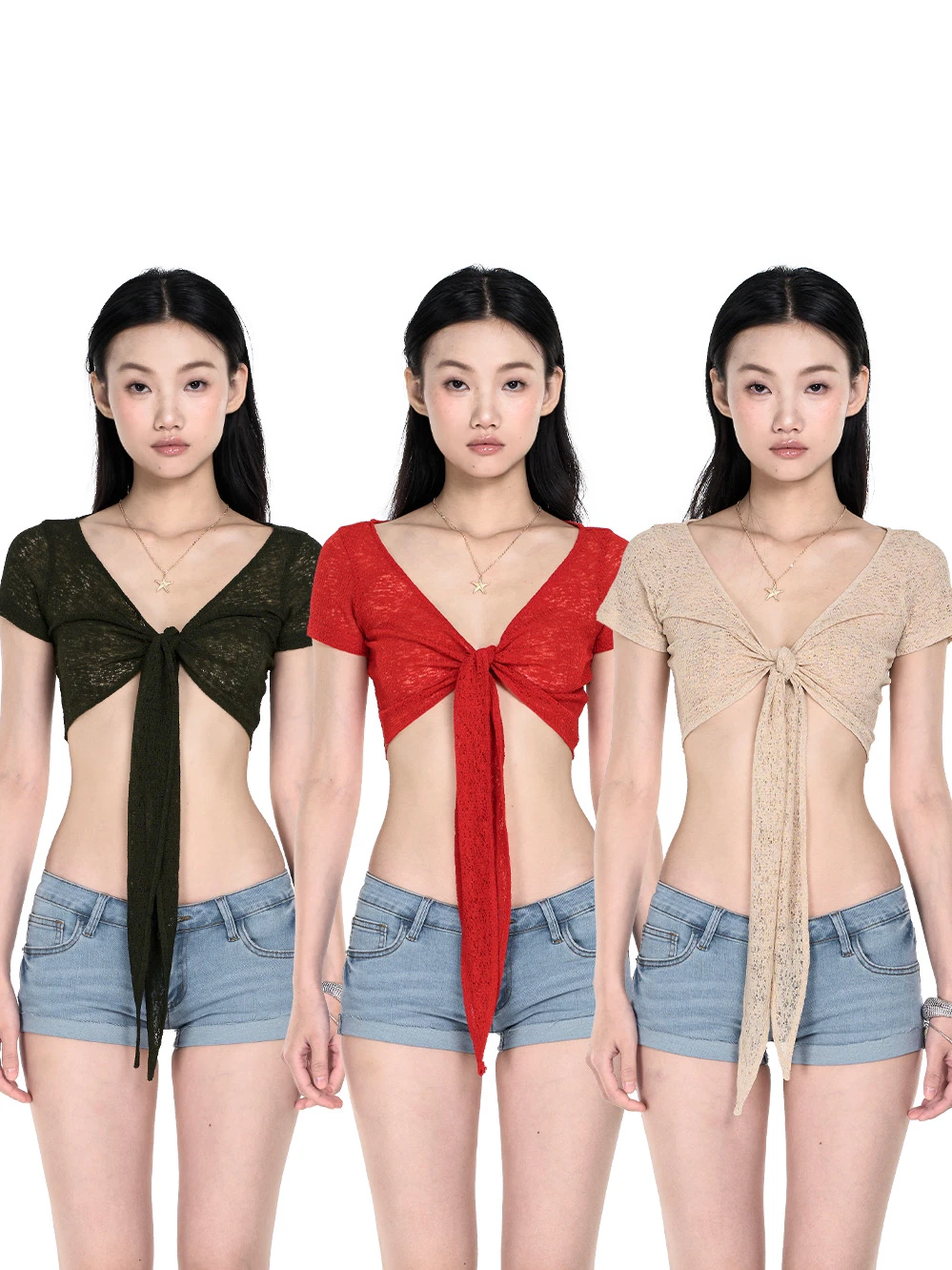 

Легкий дышащий укороченный топ PEMPL с поясом, ажурный, полупрозрачный, вязаный, облегающий, эластичный, с коротким рукавом.