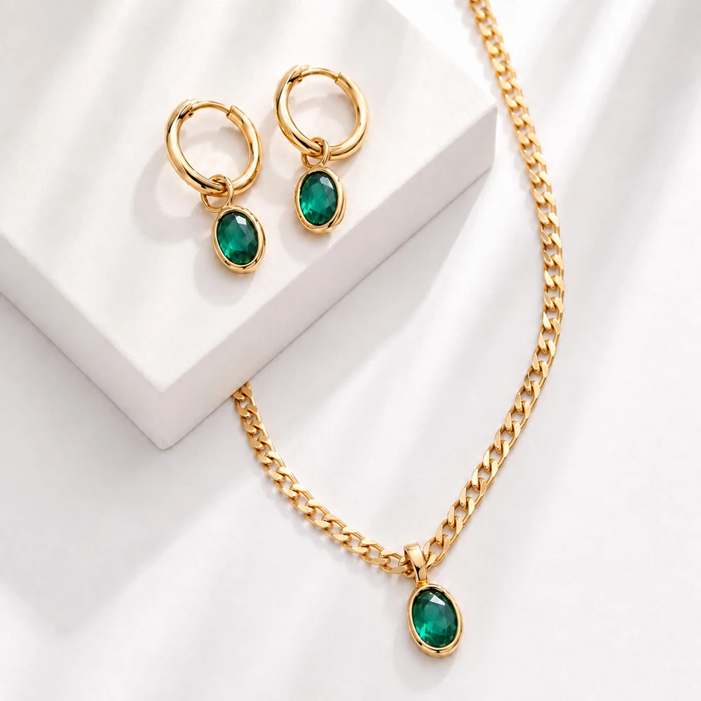 Women Fashion Necklace - Conjunto de Joias com Pingente Oval