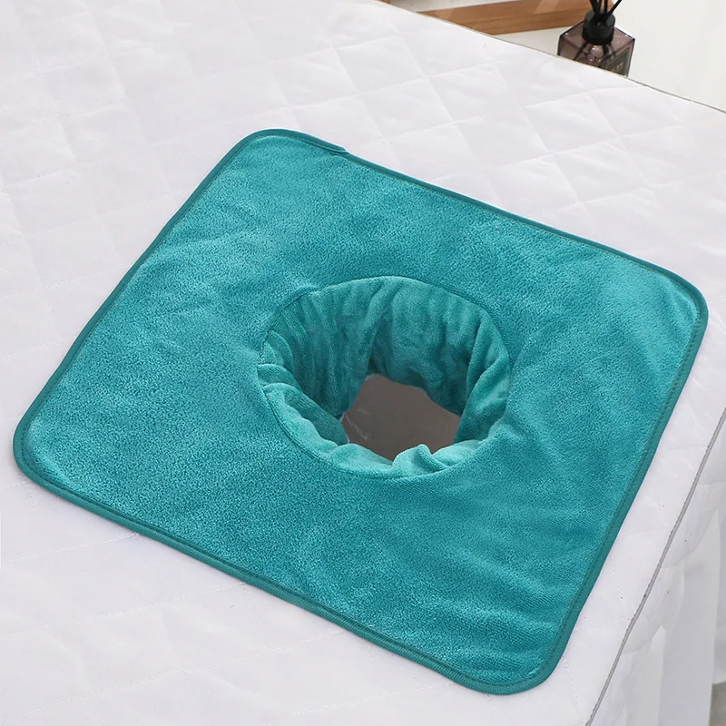 Thickened Velvet SPA Towel With Hole 35x35cm Beauty SPA Massage Table Planking Face Towel Salon Bedside Hole Towel Bed Bandana