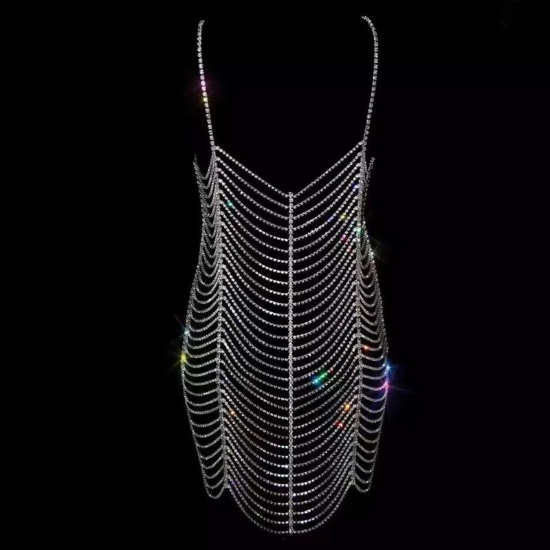 

Women Sexy Shiny for Rhinestone Full Body Chain Harness Layered Glitter Faux Crystal Dress Beach Nightclub Party Jewelry