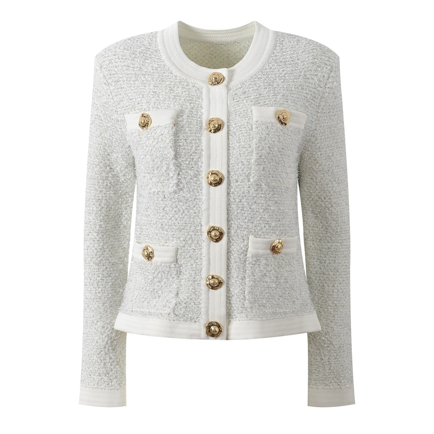 

High-End Version Parisian Luxury iny Tead round Ne Gold Button Top Coat French Sle Long Sve Women's Outerwear